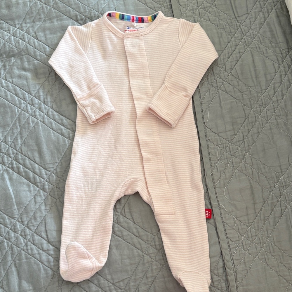 Magnetic Me Light Pink Striped Footie